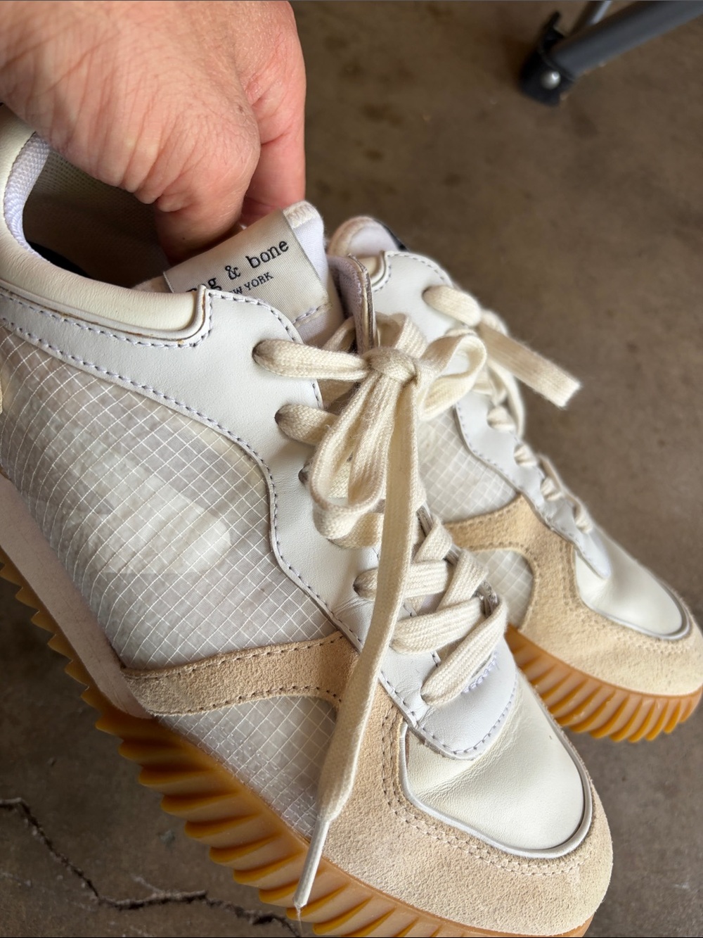 rag & bone Cream and Tan Leather Suede Sneakers